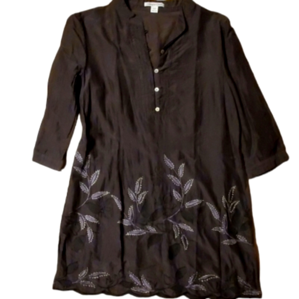 Coldwater Creek Womans Black Silk Blend Metallic Embroidered Tunic Size M
